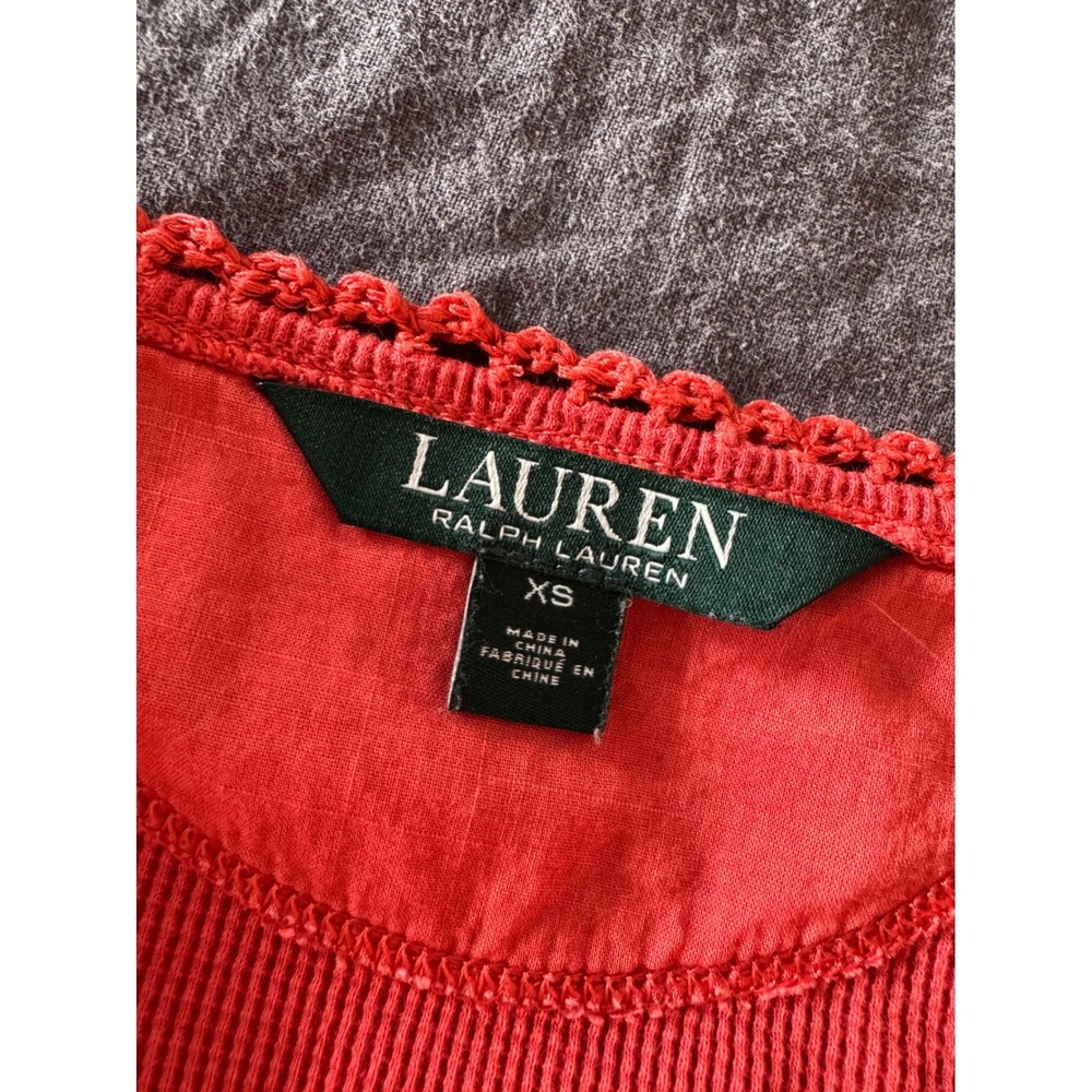 Lauren Ralph Lauren Henley Dress Womens XS Orange Cotton Thermal Knit Mini - Picture 3 of 6
